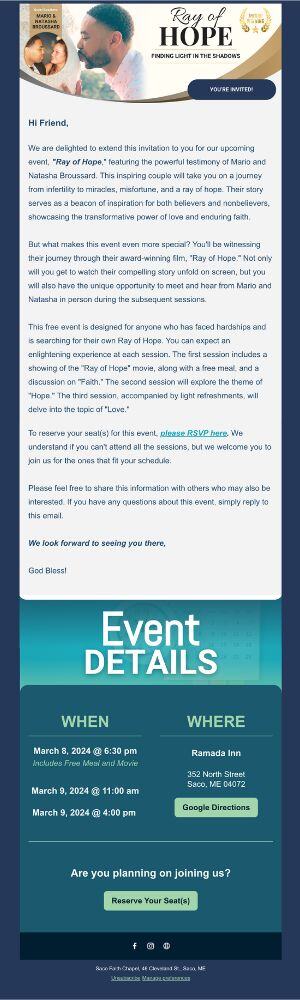 Ray of Hope Email Invitation